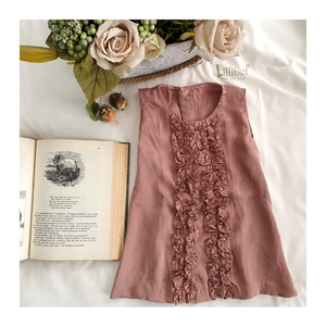 Antique Rose Ruffles Silk Dress