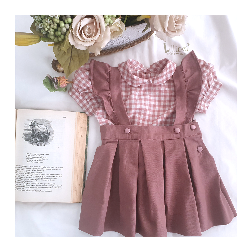 Classic Lillibet Pinafore Set- Gingham Dusty Rose