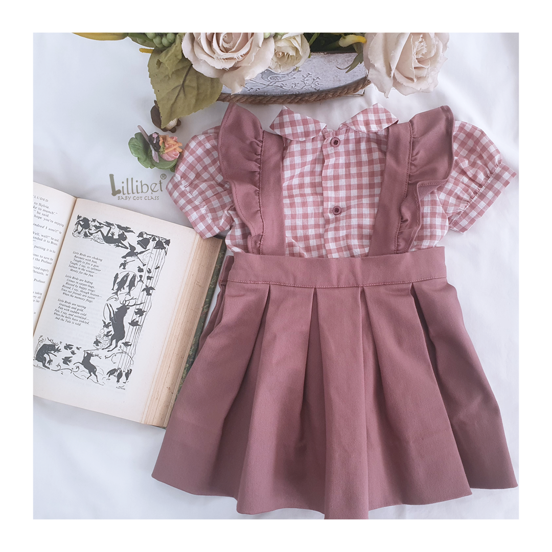 Classic Lillibet Pinafore Set- Gingham Dusty Rose