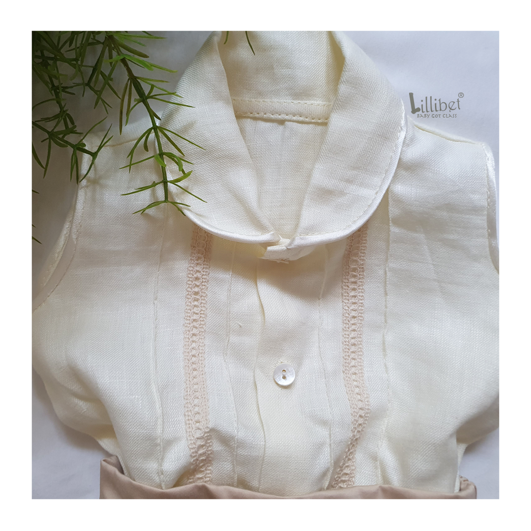 Cream Linen & Oat Beige Button-up Bloomers Set