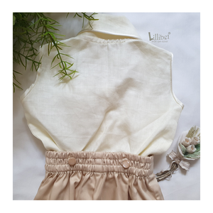 Cream Linen & Oat Beige Button-up Bloomers Set