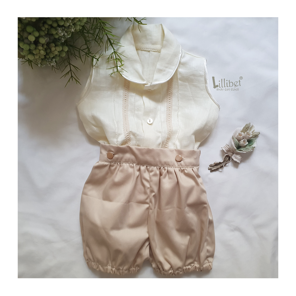 Cream Linen & Oat Beige Button-up Bloomers Set