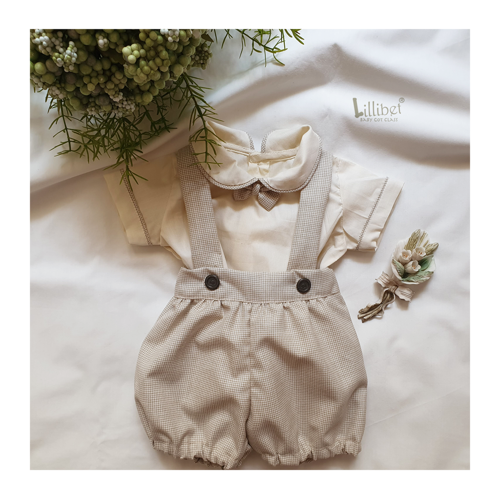 Cream n' Caramel Checkered Suspender Style Bloomers Set