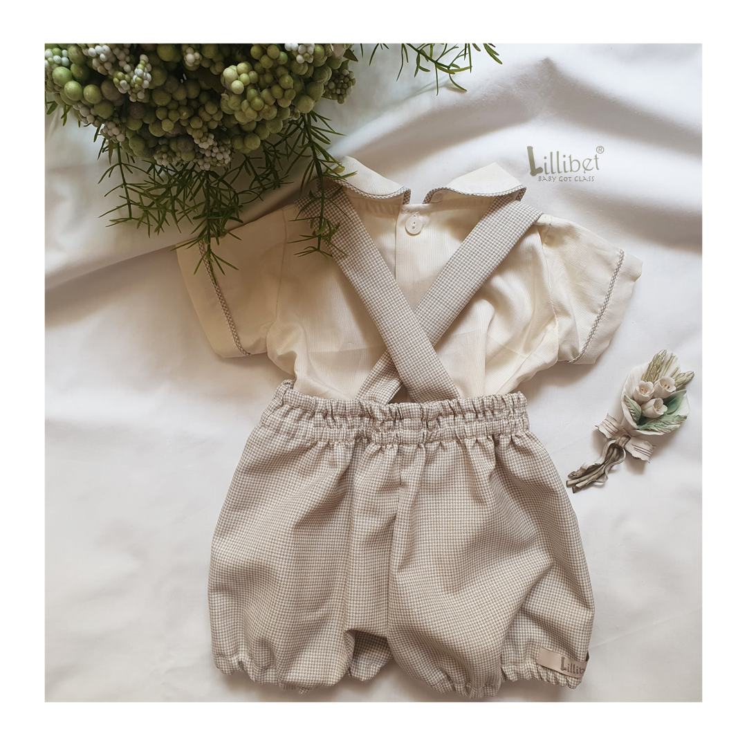 Cream n' Caramel Checkered Suspender Style Bloomers Set