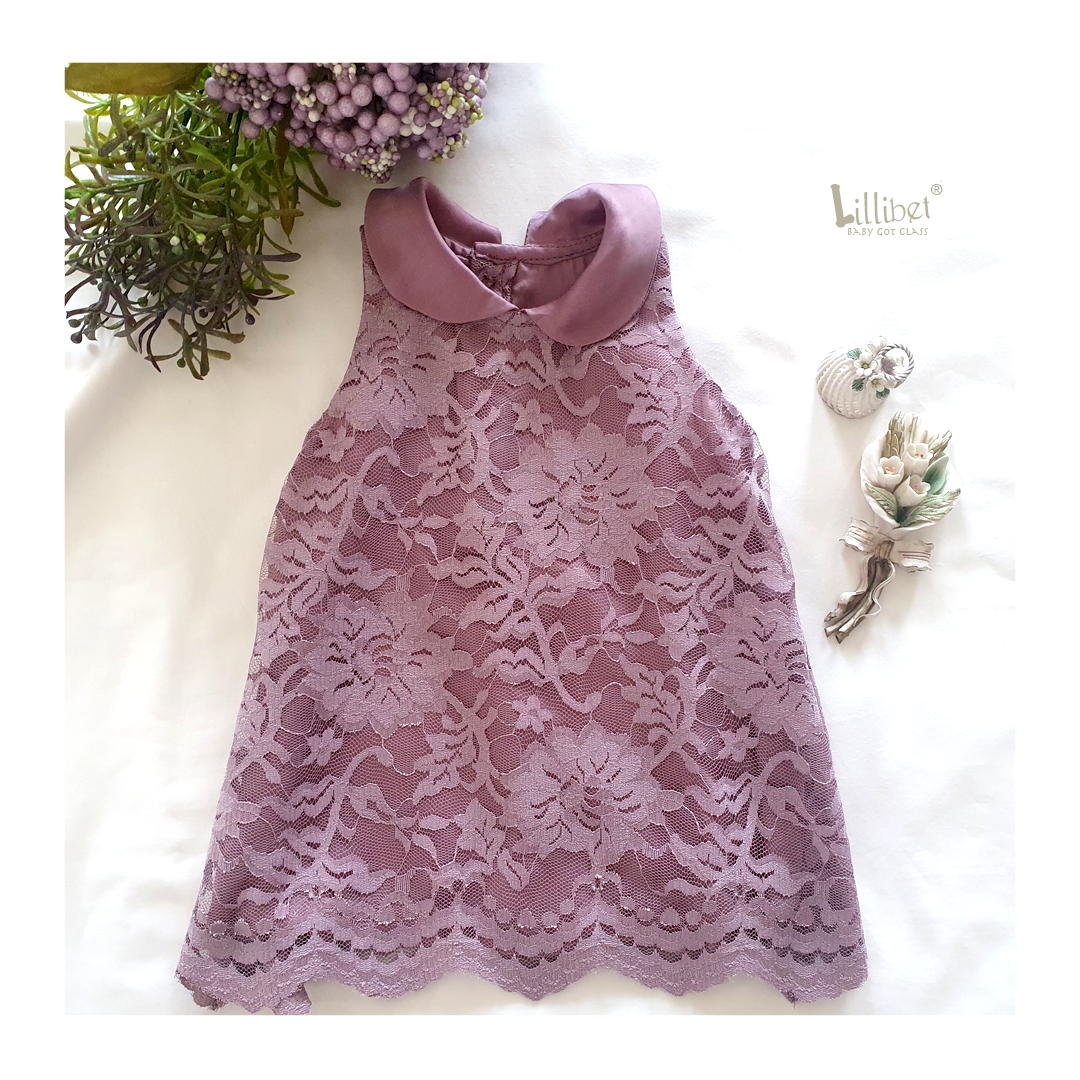 chinese dress ladies Mauve Scalloped Lace Dress with Peter Pan Collar – Lillibet.babygotclass