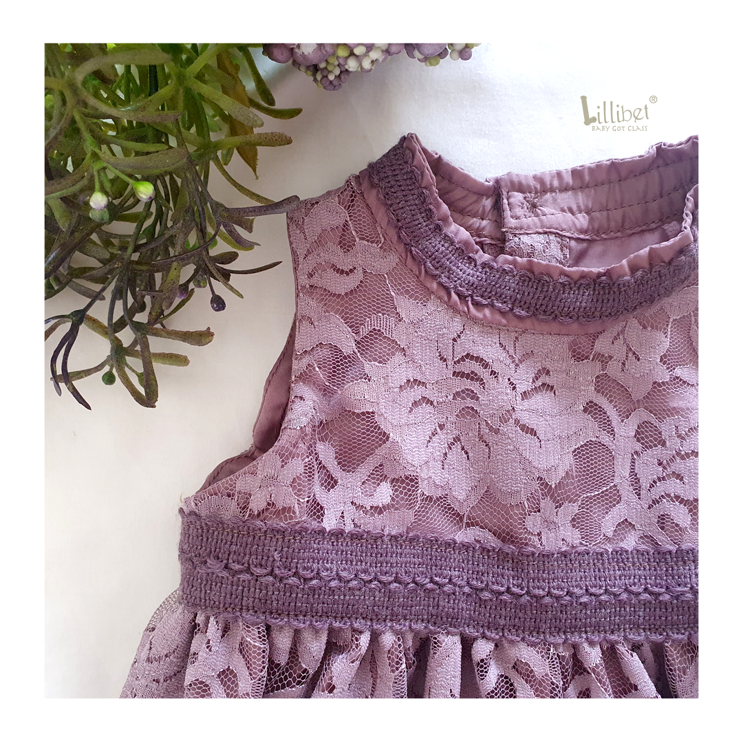 Mauve Scalloped Lace Dress with Grape Crochet Lace