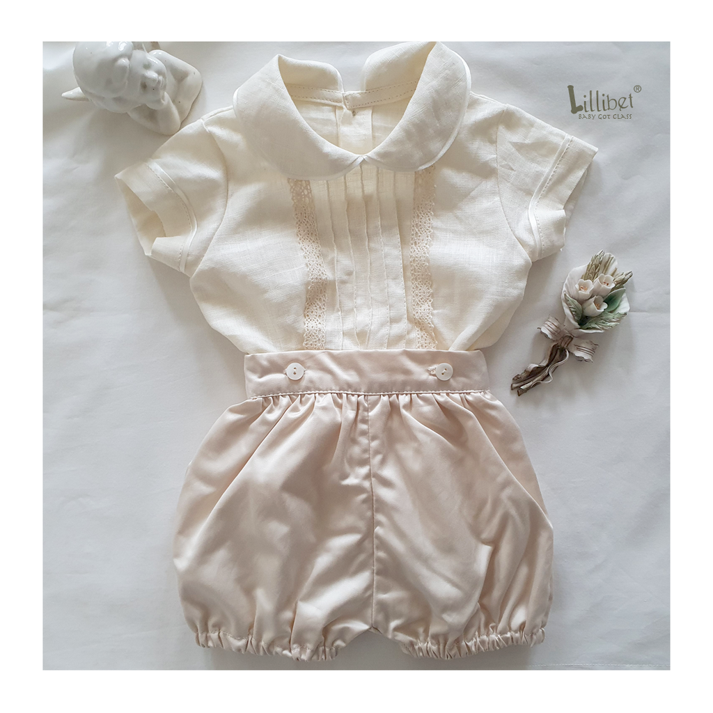 Cream Linen & Light Beige Button-up Bloomers Set