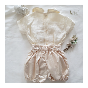 Cream Linen & Light Beige Button-up Bloomers Set