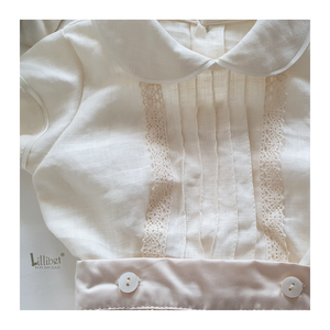 Cream Linen & Light Beige Button-up Bloomers Set