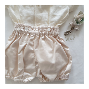 Cream Linen & Light Beige Button-up Bloomers Set